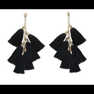 Ettika Black Tassel Post Dangle Earrings with Gold Hardware
